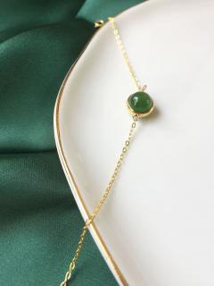 和田玉碧玉项链菠菜绿老坑8mm进口包金手链镶嵌玉石耳线配套饰品 耳线